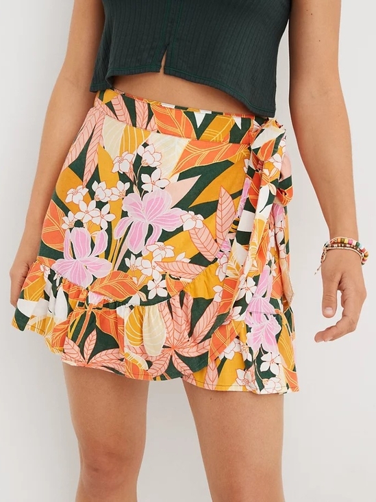 aerie Dresses & Skirts - Aerie Floral Wrap Mini Skirt - Pink, Mustard & Green